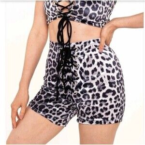 MXCI UK Stevie Shorts XS Snow Leopard Animal Print Grommet Lace Up Rave Alt Rock